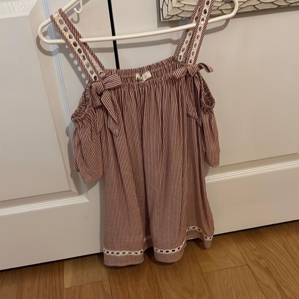 Easel Striped Off-Shoulder Dress with Bow Accents